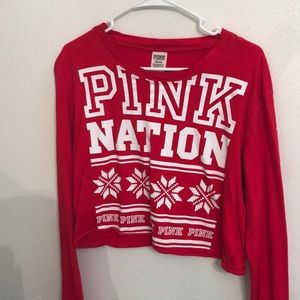 pink nation long sleeve crop top